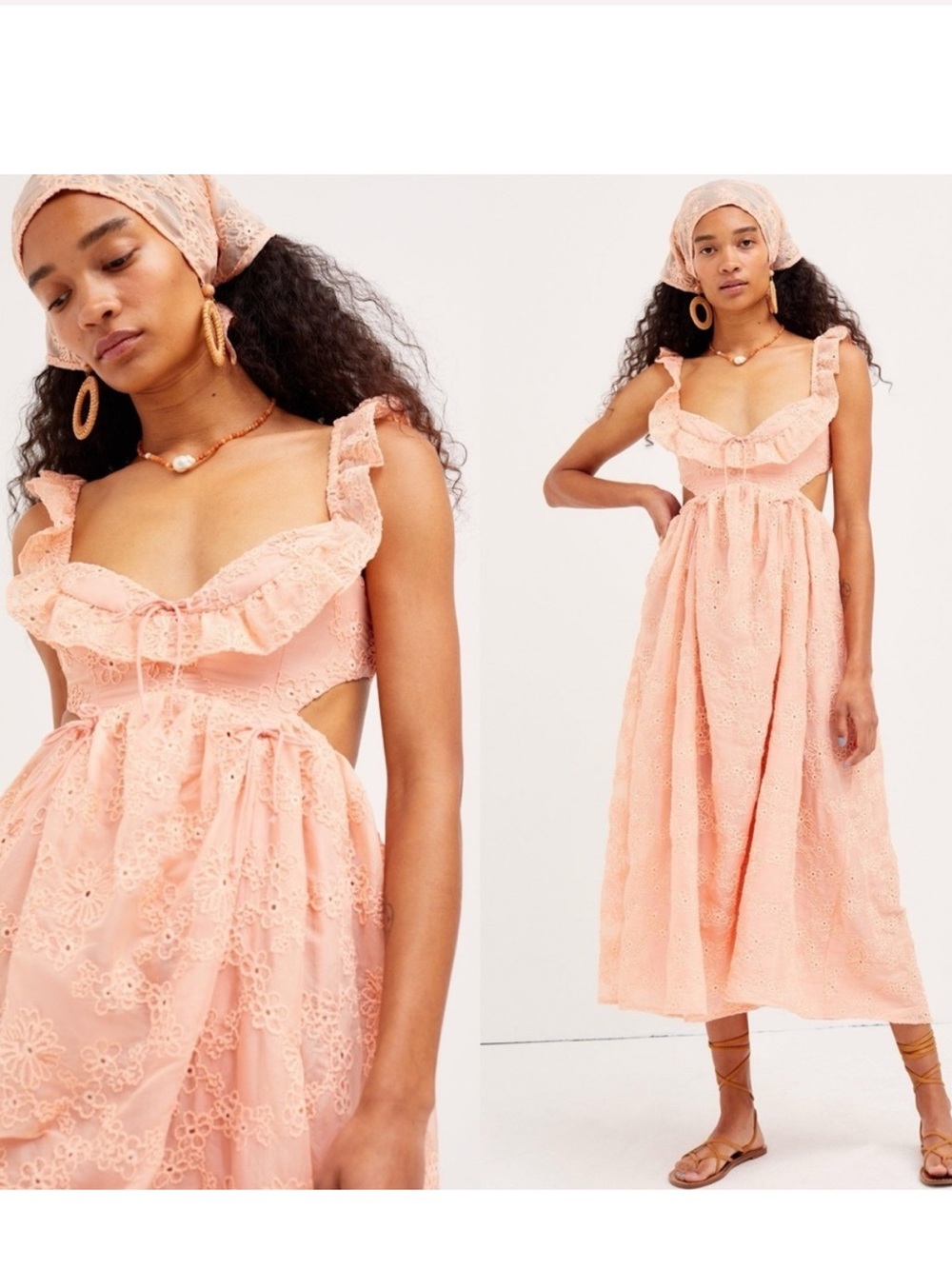 NWT For Love & Lemons Frances Cut Out Frill Orange Midi Dress Small S